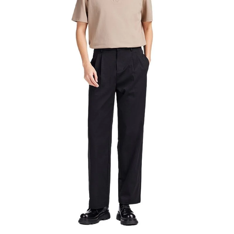 Herren Elegante Bundfalten-Stoffhose mit hoher Bundhöhe, Bügelfalte und geradem Bein Drune