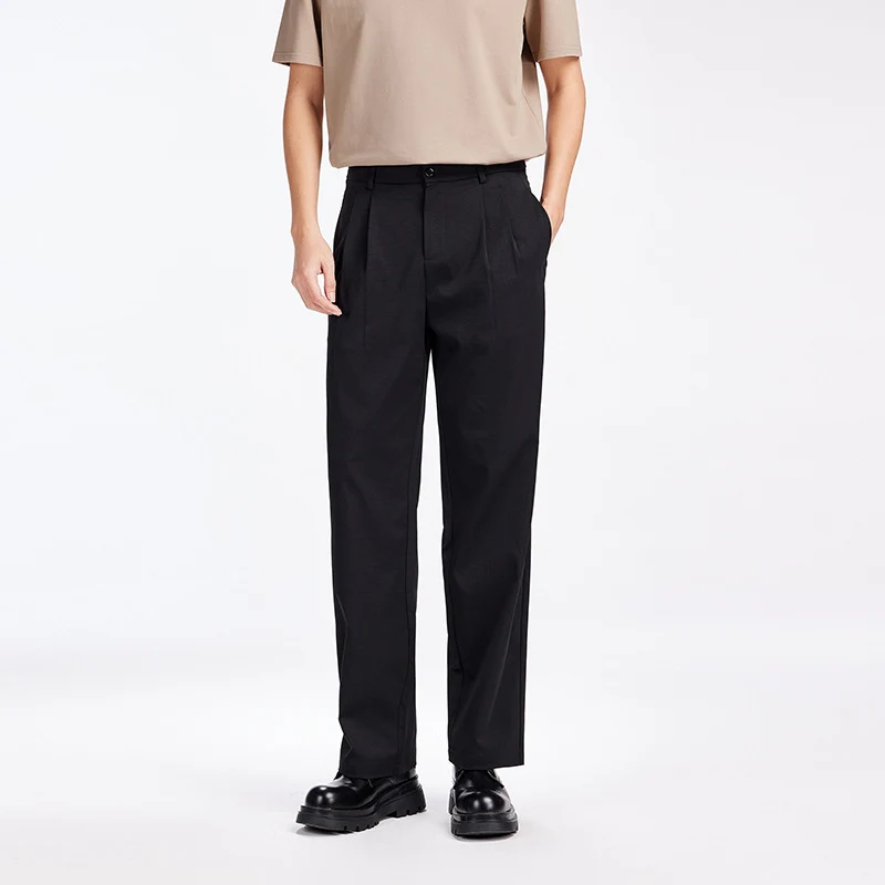 Herren Elegante Bundfalten-Stoffhose mit hoher Bundhöhe, Bügelfalte und geradem Bein Drune