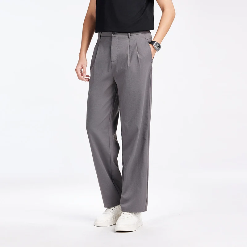 Herren Elegante Bundfalten-Stoffhose mit hoher Bundhöhe, Bügelfalte und geradem Bein Drune