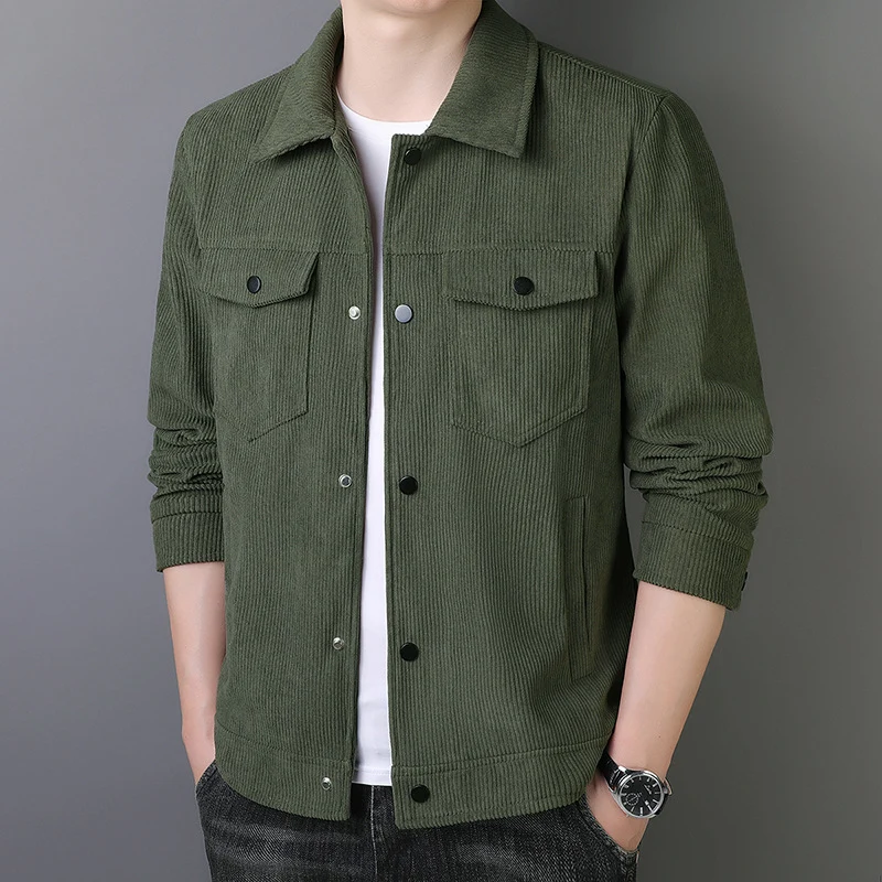 Herren Cordjacke im Truckerstil mit Druckknopfleiste Drune