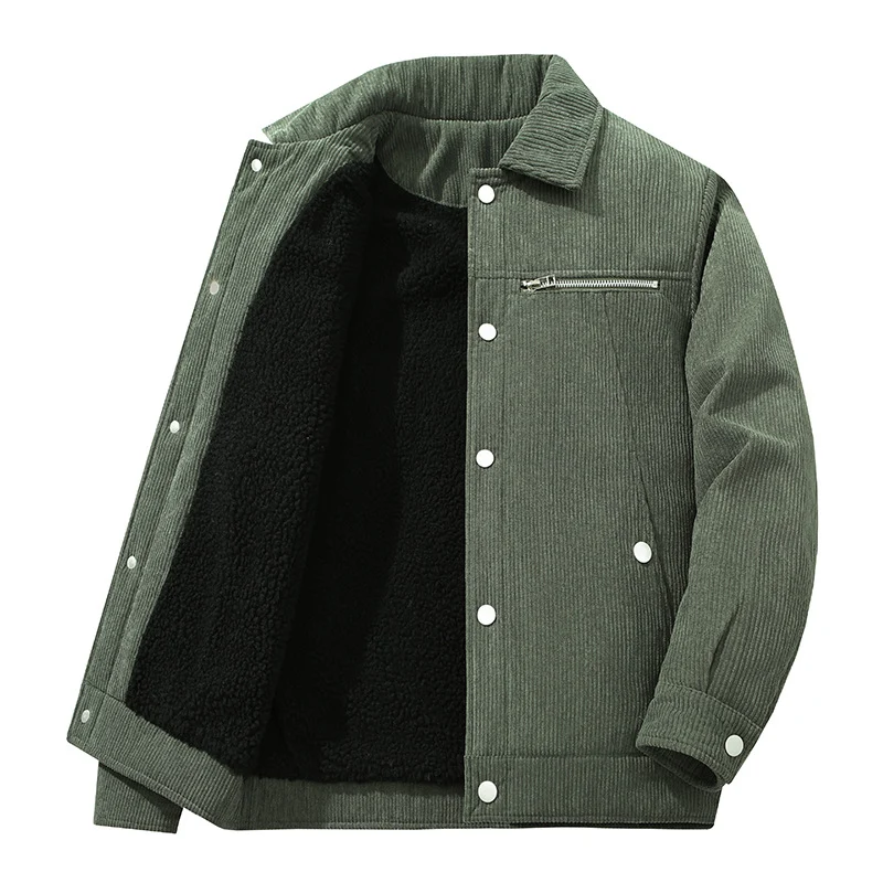 Herren Cord-Truckerjacke mit Reißverschluss-Brusttasche und Druckknopffront Drune