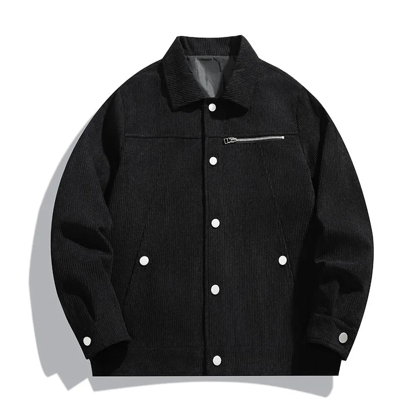 Herren Cord-Truckerjacke mit Reißverschluss-Brusttasche und Druckknopffront Drune