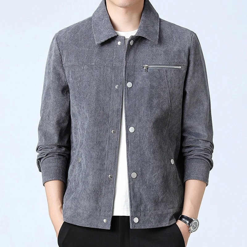 Herren Cord‑Overshirt aus Breitcord mit Druckknopf‑Front und Zipper‑Brusttasche Drune
