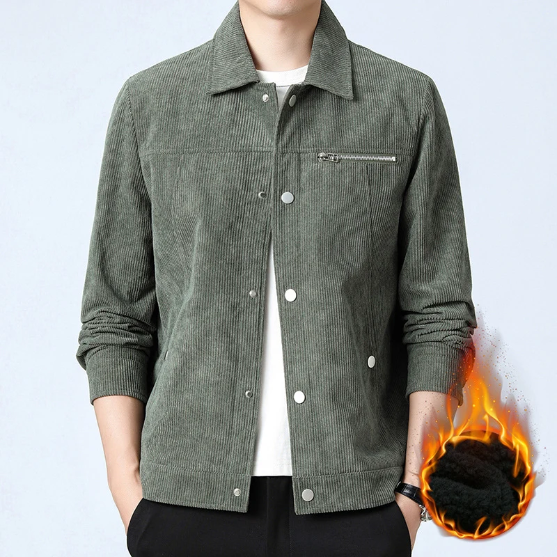 Herren Cord‑Overshirt aus Breitcord mit Druckknopf‑Front und Zipper‑Brusttasche Drune