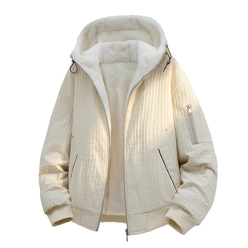 Damen Gefütterte Teddy-Fleece Bomberjacke mit Kapuze und feiner Steppstruktur Drune