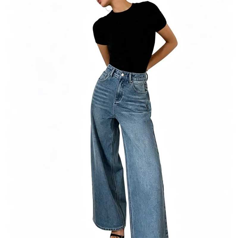 Damen Jeanshose mit hoher Taille und weitem Bein Drune