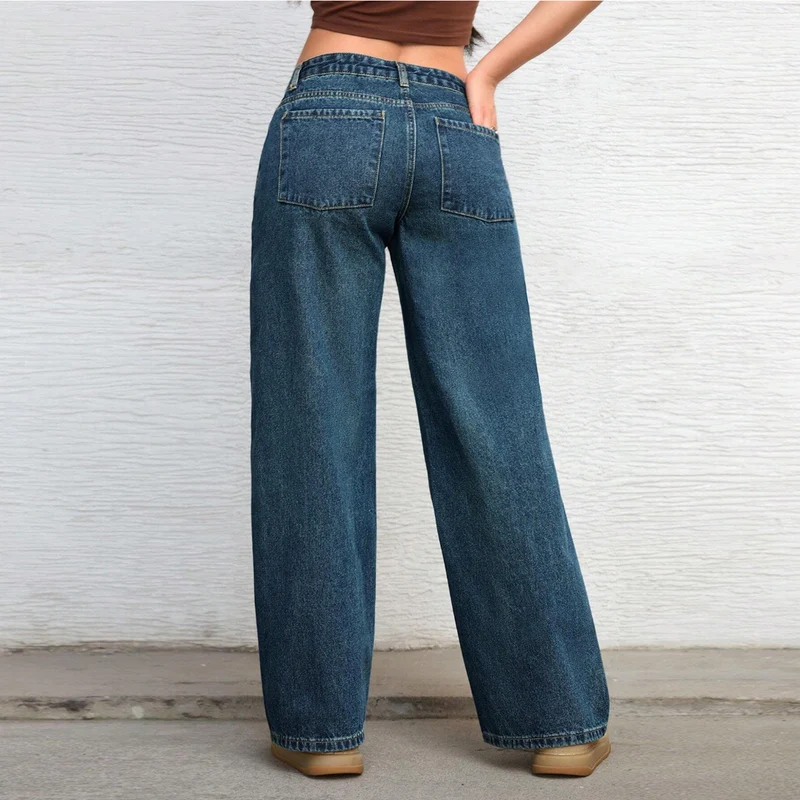 Damen Hochtaillierte weite Vintage-Denim Hose Drune