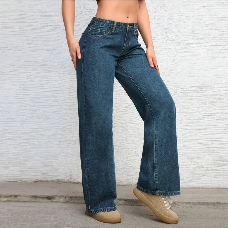 Damen Hochtaillierte weite Vintage-Denim Hose Drune