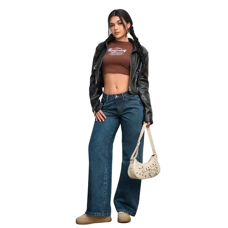 Damen Hochtaillierte weite Vintage-Denim Hose Drune