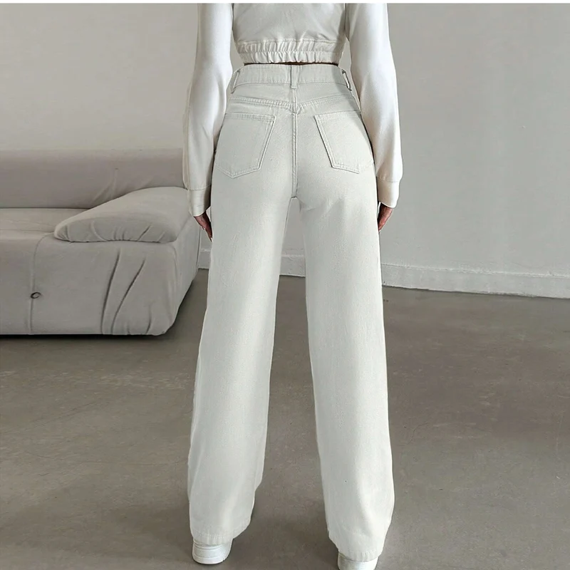 Damen Hochtaillierte weite Fünf-Taschen-Hose aus elastischem Denim mit ausgestelltem Bein Drune