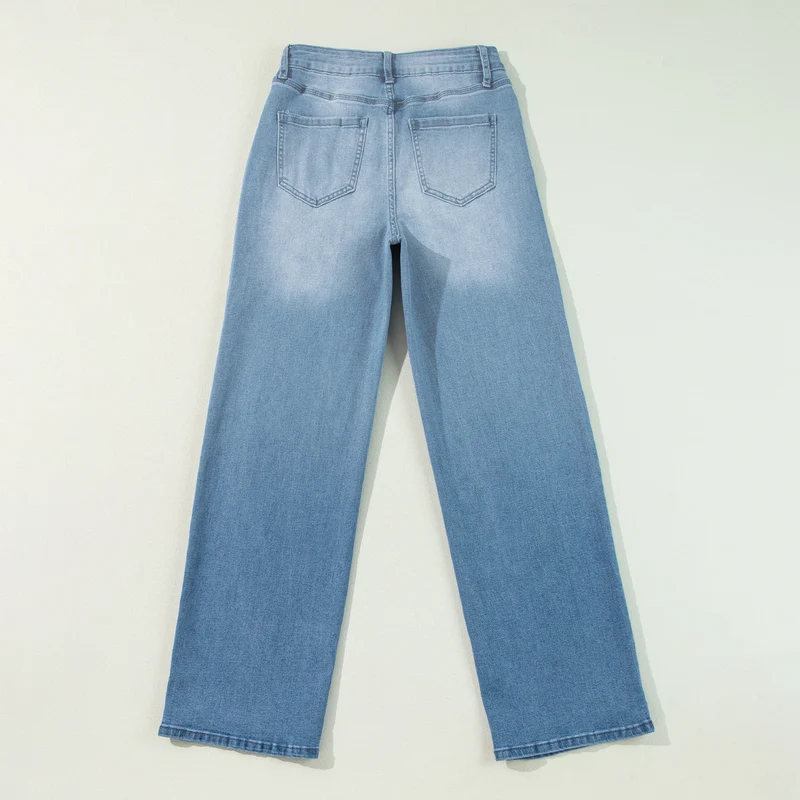 Damen hochtaillierte Schlaghose aus Denim mit Frontschlitz und weitem Bein Drune