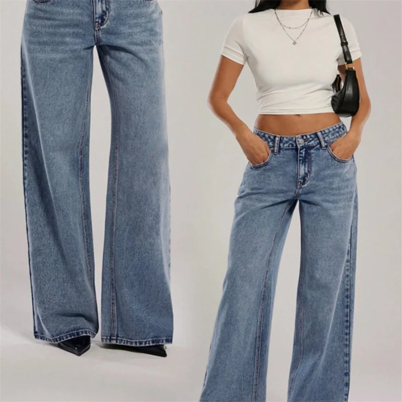 Damen Hochtaillierte Denimhose mit extraweiter Beinform und cleaner Vintage‑Waschung Drune