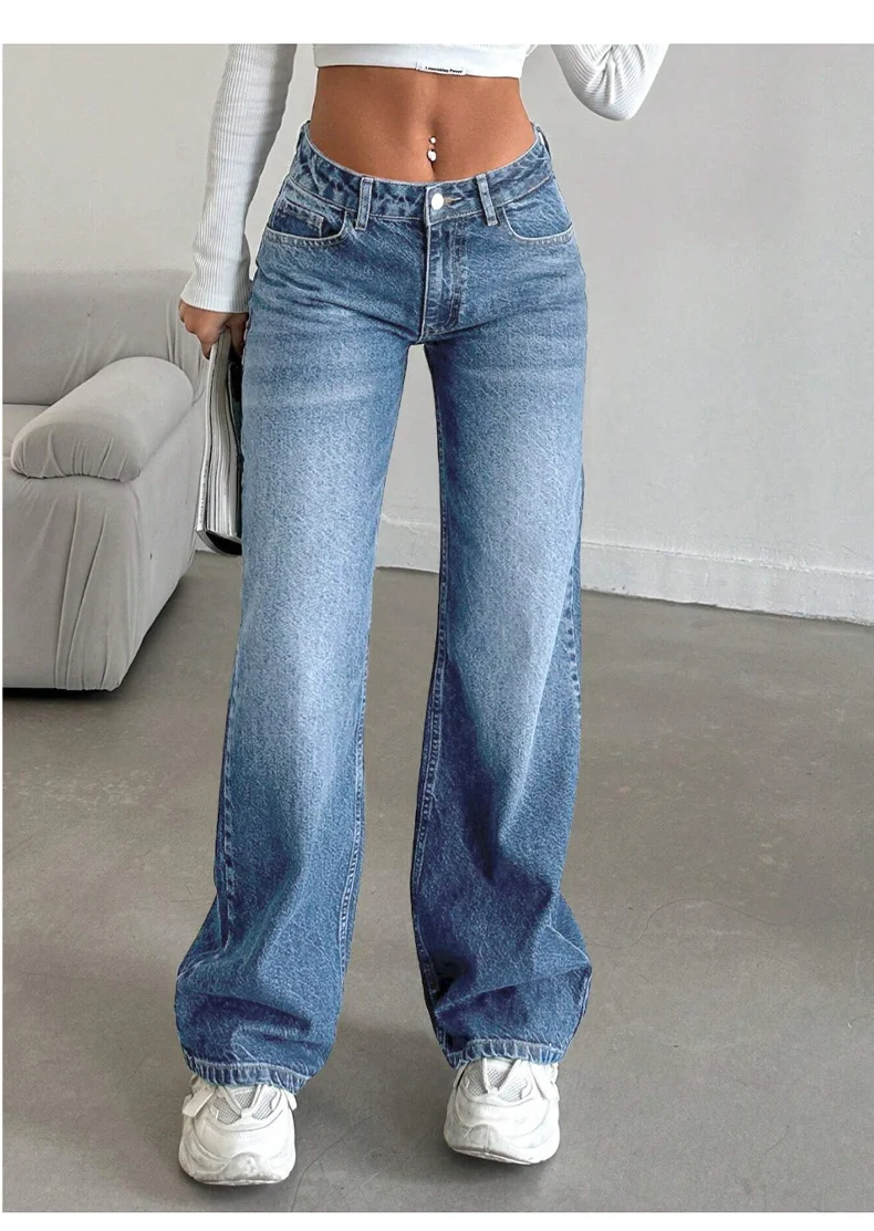 Damen High-Waist Weite-Jeans mit Paperbag-Bund Drune