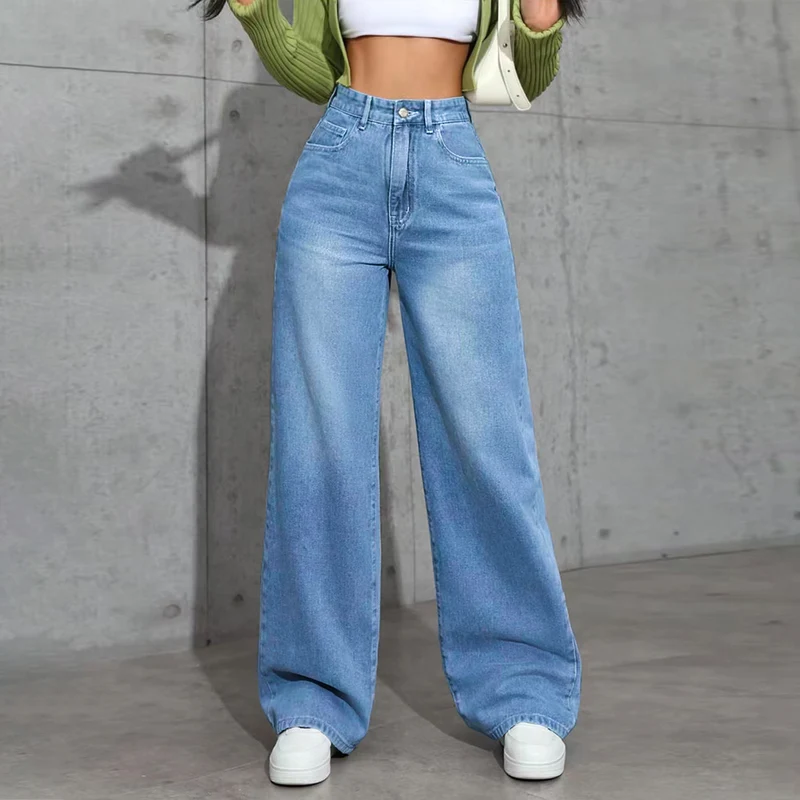 Damen High-Waist Palazzo-Jeans mit extra weitem Bein und soften Falten Drune