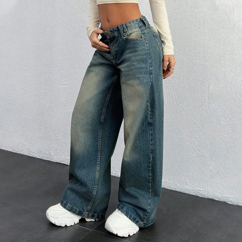 Damen Baggy-Jeans mit weitem Bein und Vintage-Waschung Drune