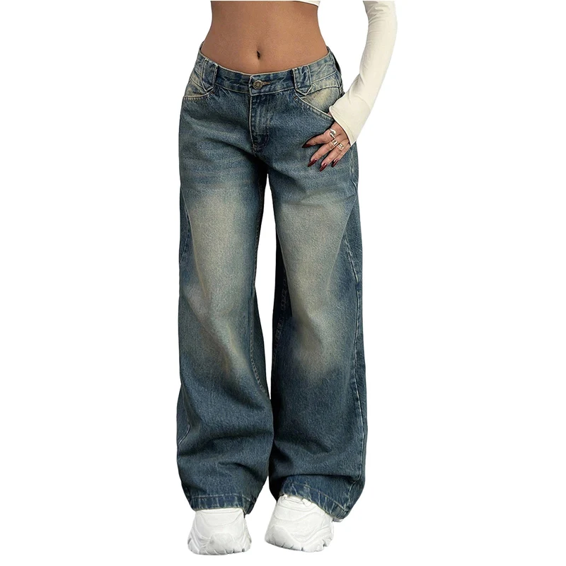 Damen Baggy-Jeans mit weitem Bein und Vintage-Waschung Drune