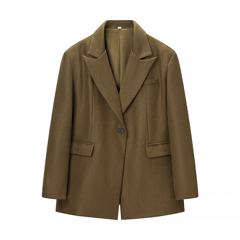 Damen Zweiteiliges Wollmix-Blazer- und Palazzo-Hosen-Set mit Ein-Knopf-Sakko und Bügelfalte Drune