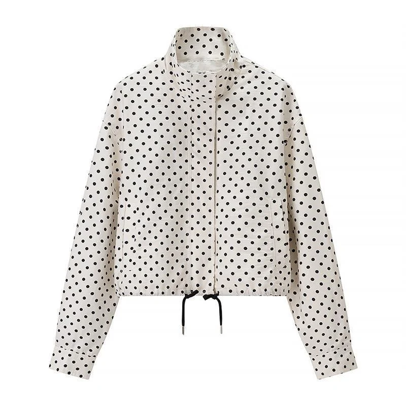 Damen Zweiteiliges Gepunktetes Blazer- und Shorts-Set mit Volumenärmeln und hoher Taille Drune