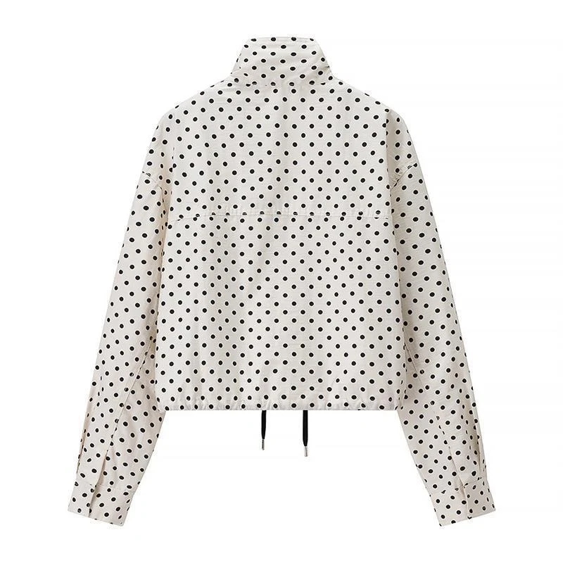Damen Zweiteiliges Gepunktetes Blazer- und Shorts-Set mit Volumenärmeln und hoher Taille Drune