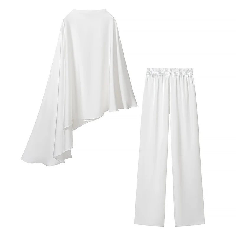 Damen Zweiteiliges Chiffon-Cape mit asymmetrischem Saum und Hose mit elastischem Bund Drune