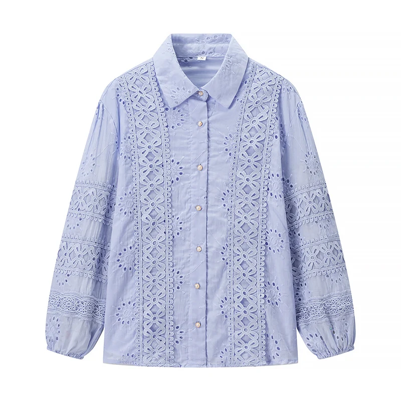 Damen Zweiteiliges Broderie-Anglaise-Set mit Hemdbluse und gestuftem Midirock Drune