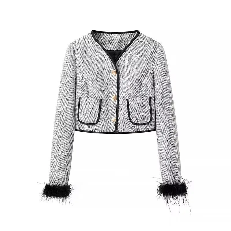 Damen Zweiteiliges Bouclé‑Tweed‑Set mit kurzem Blazer, Zierknöpfen und Minirock Drune