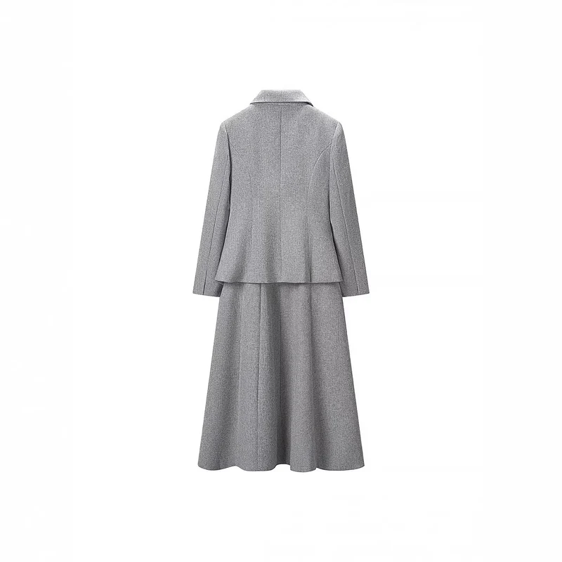 Damen Zweiteiliges Bouclé-Set Taillierter Peplum-Blazer und A-Linien-Midirock Drune