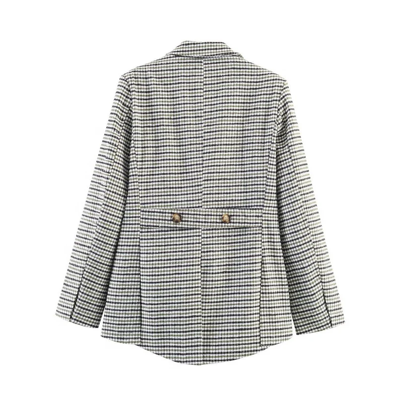 Damen Zweireihiger Hahnentritt-Blazer mit Schwalbenschwanz-Saum und Reverskragen Drune