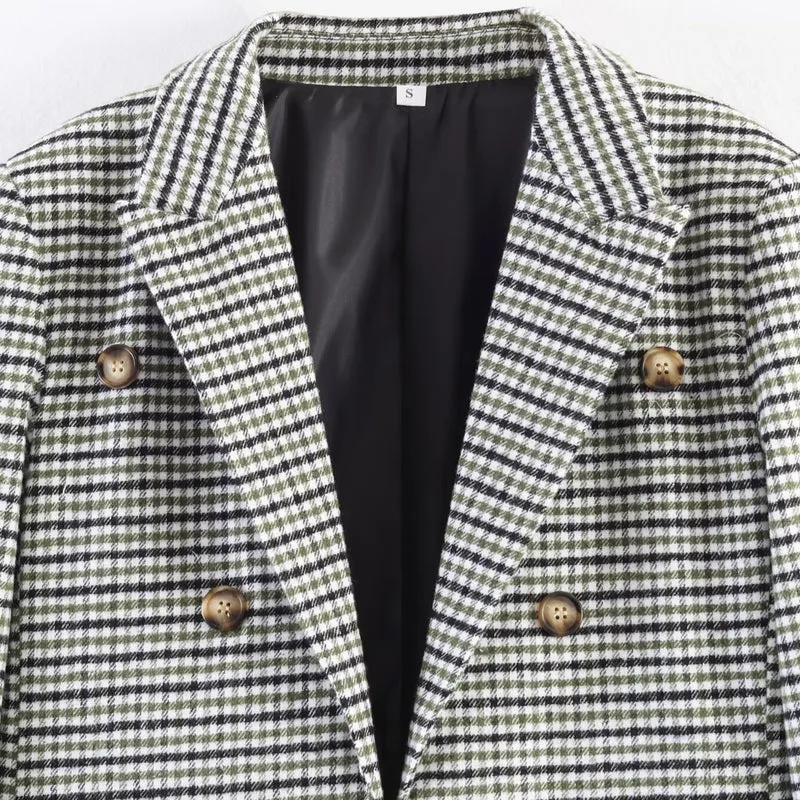 Damen Zweireihiger Hahnentritt-Blazer mit Schwalbenschwanz-Saum und Reverskragen Drune