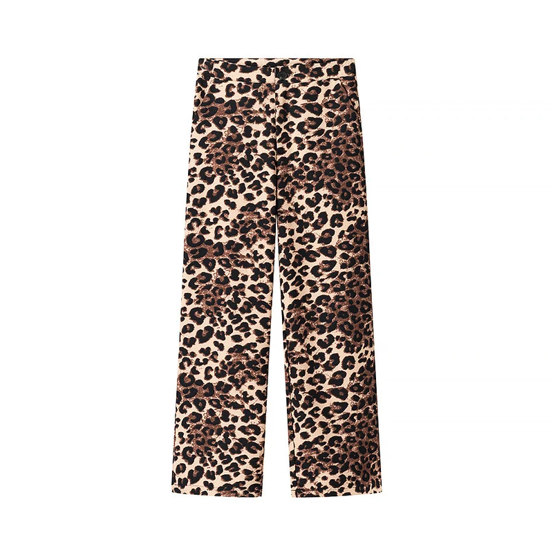 Damen Weite High‑Waist Palazzo‑Hose mit Leopardenmuster und fließendem Fall Drune