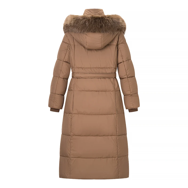 Damen Wattierter Longline-Mantel mit Kapuze und Taillengürtel Drune