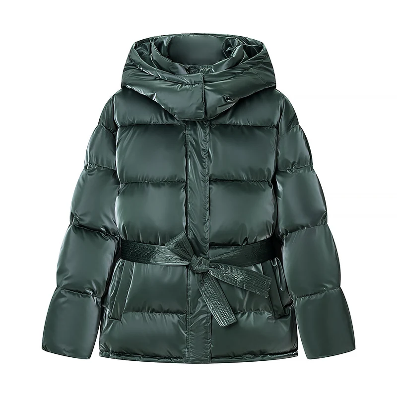 Damen wattierte Kapuzen-Steppjacke mit Taillengürtel Drune