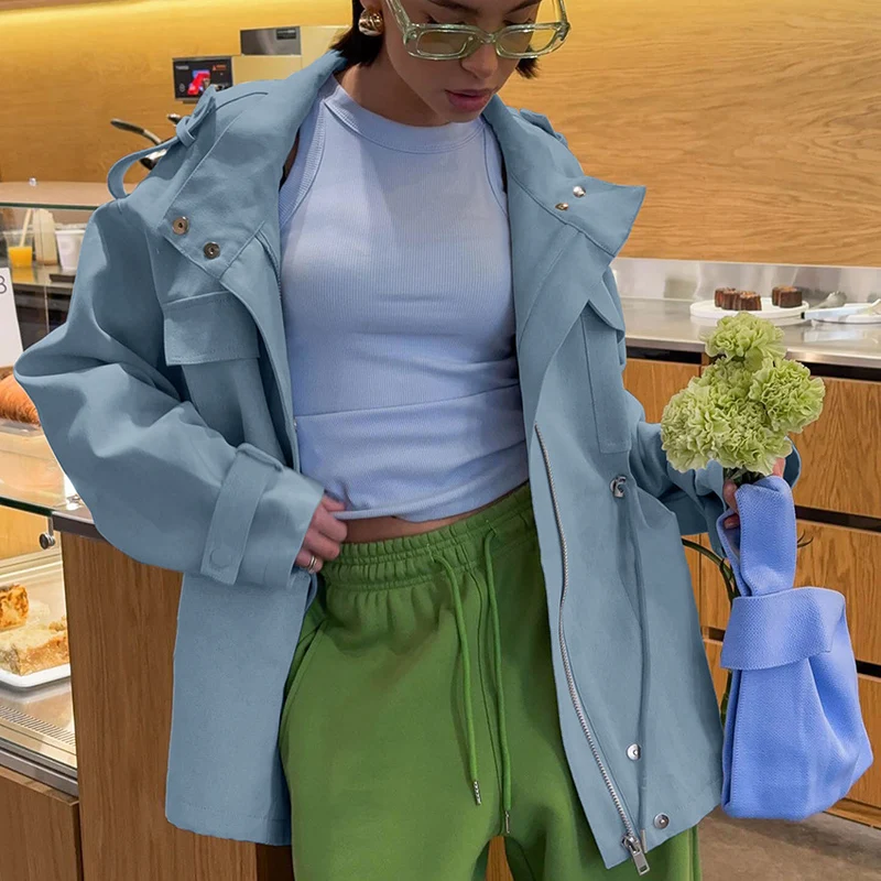 Damen Utility-Parka mit Tunnelzugtaillierung, Pattentaschen und Stehkragen Drune