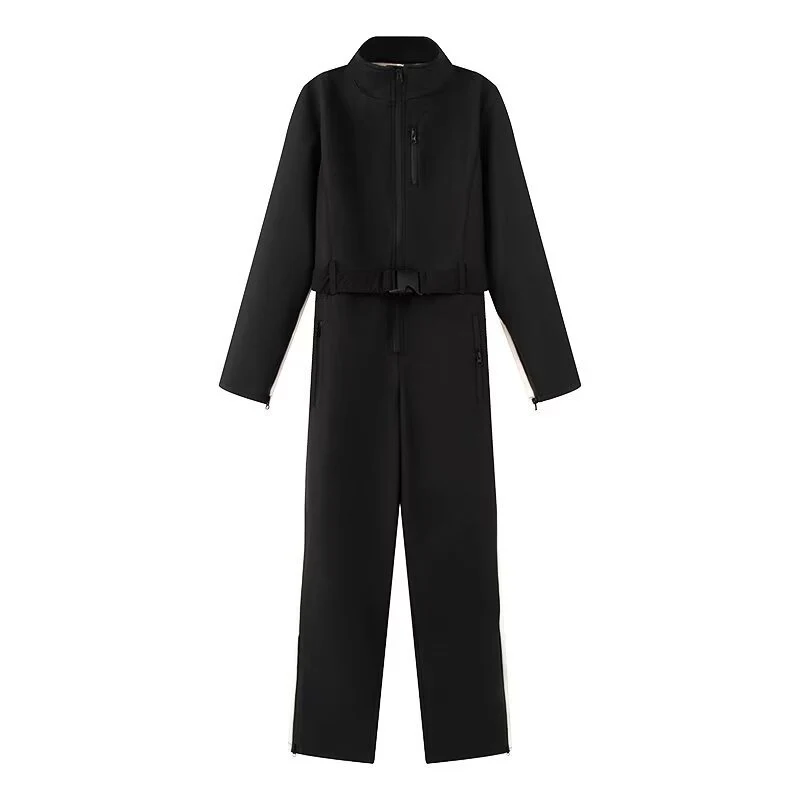Damen Utility-Overall mit hohem Kragen, funktionalen Reißverschlüssen und Taillengürtel Drune