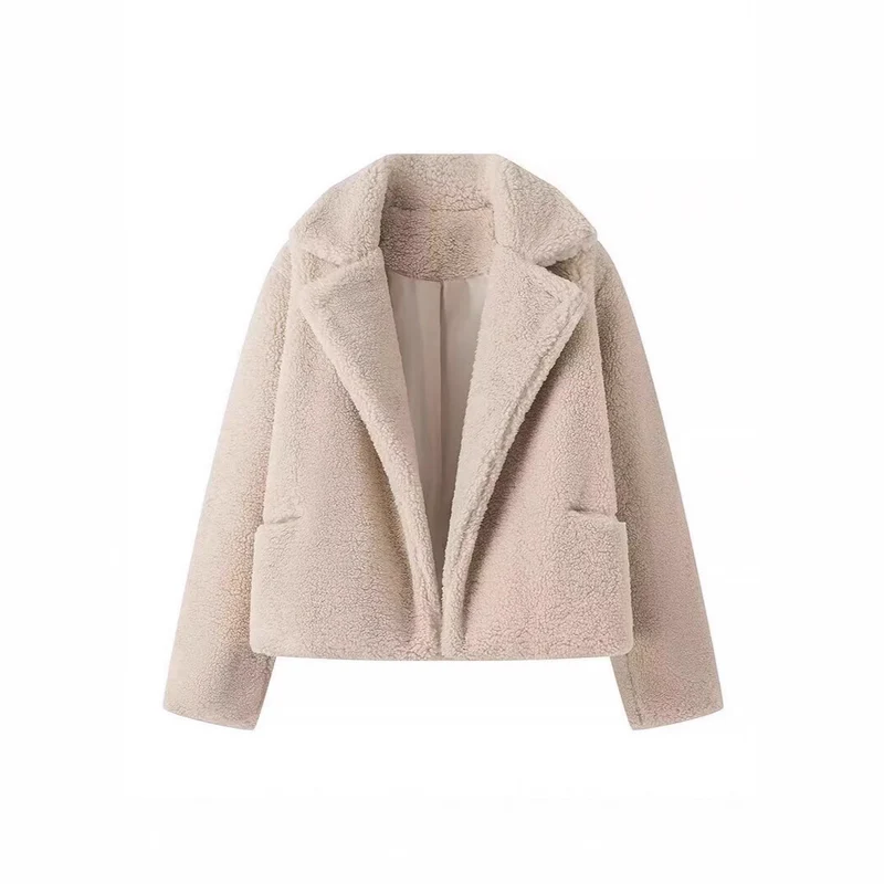 Damen Teddy-Mantel aus Faux-Shearling mit Oversize-Kragen Drune