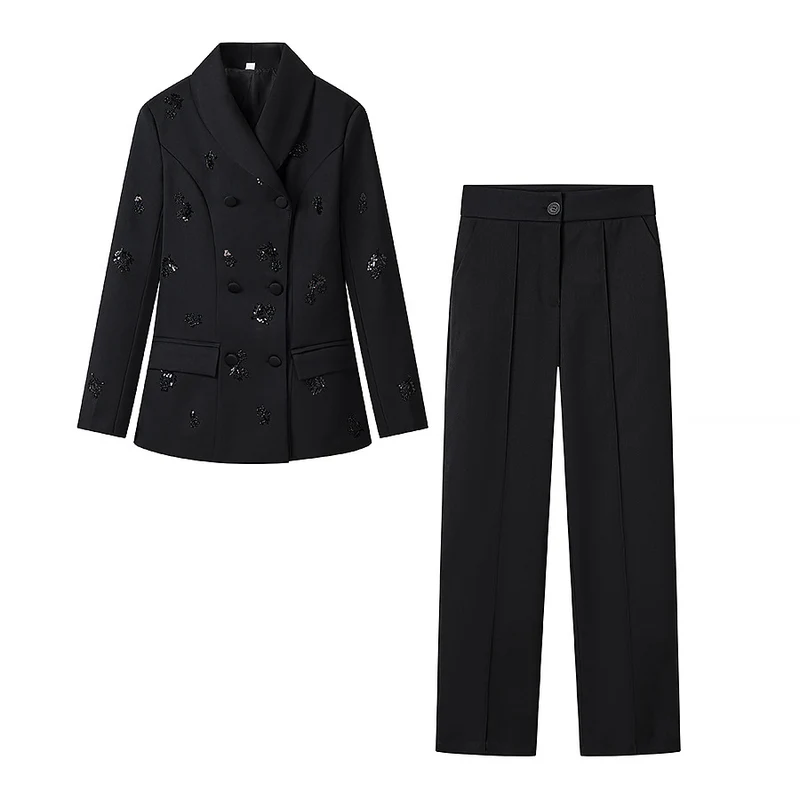 Damen Tailliertes Blazer-Set mit Schößchen und weitem Marlene-Hosenanzug Drune