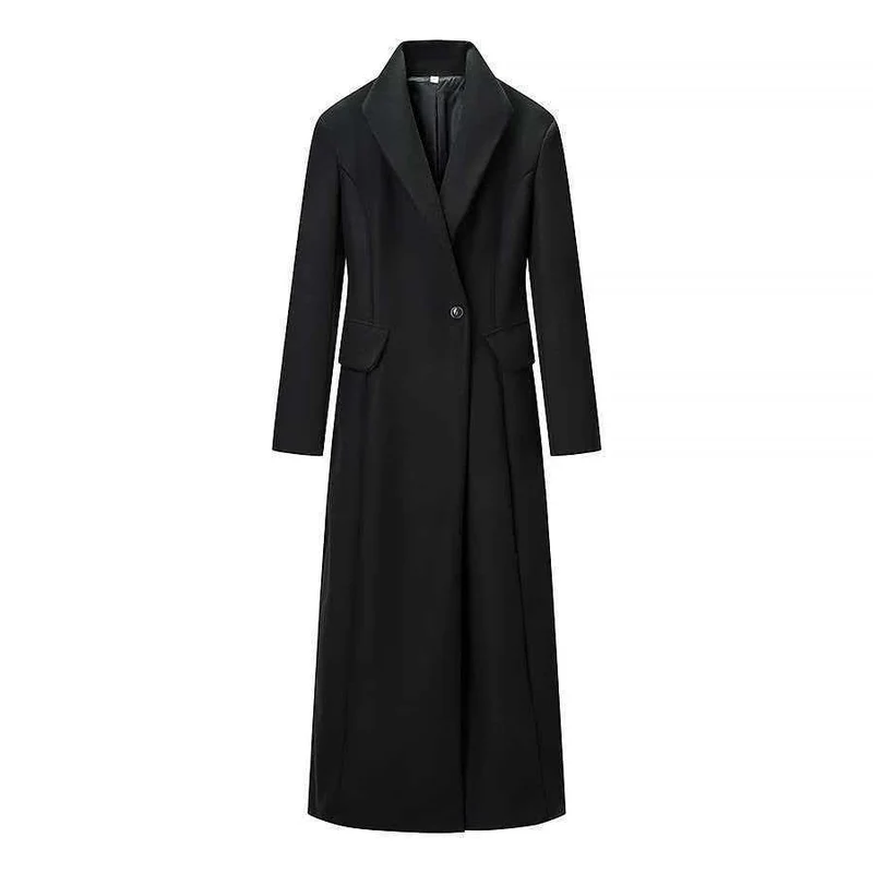 Damen Taillierter Longline-Mantel mit betonter Schulterpartie und Ein-Knopf-Verschluss Drune