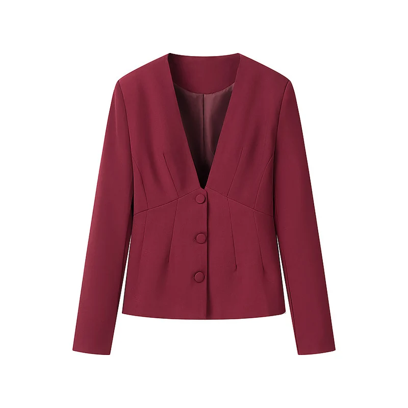Damen Taillierter Blazer mit tiefem V-Ausschnitt und verdeckter Knopfleiste Drune