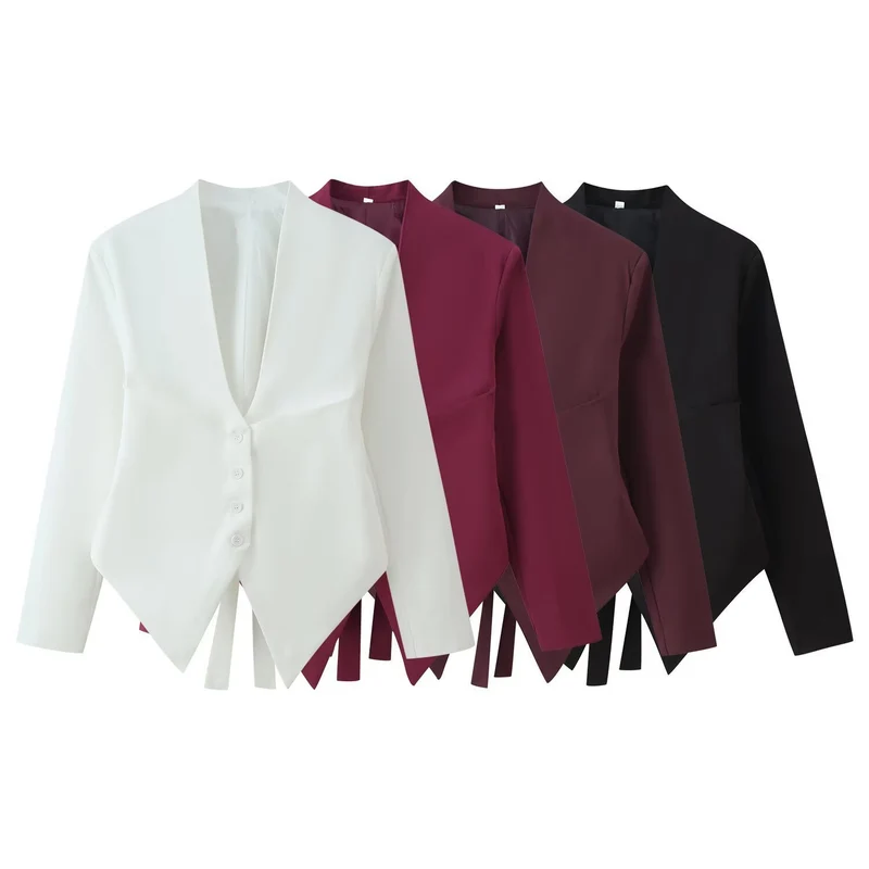 Damen Taillierter Blazer mit spitz zulaufendem Saum und tiefem V-Ausschnitt Drune