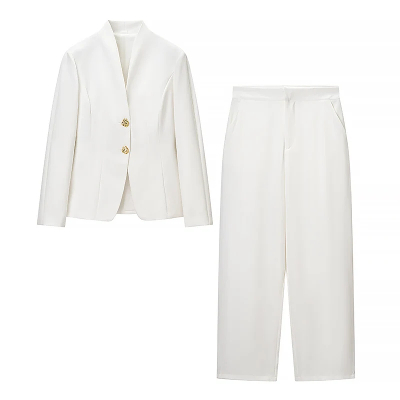 Damen Taillierter Blazer mit Schößchen und weite Hose mit hohem Bund Drune