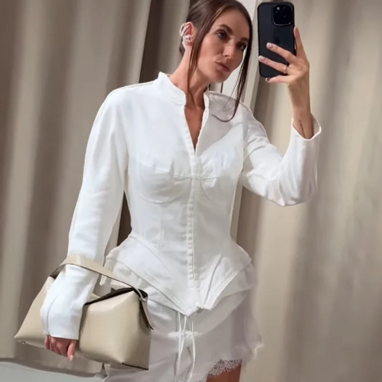 Damen Taillierter Blazer mit Korsagen‑Optik und Peplum‑Silhouette Drune