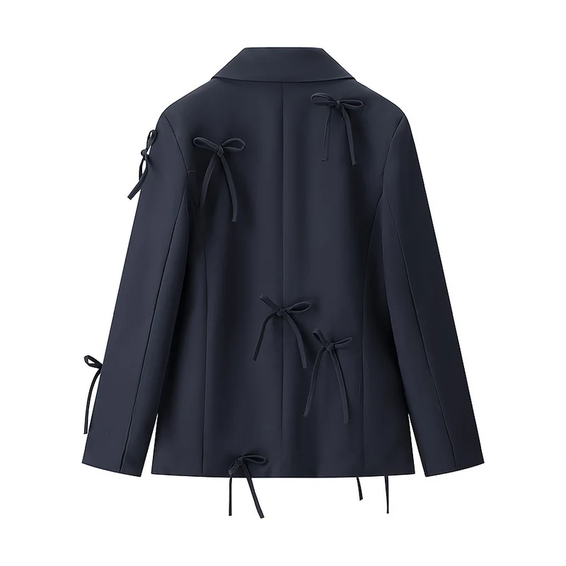 Damen Taillierter Blazer mit dekorativen Schleifen und abgestimmtem Minirock-Set Drune