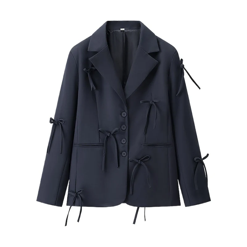 Damen Taillierter Blazer mit dekorativen Schleifen und abgestimmtem Minirock-Set Drune