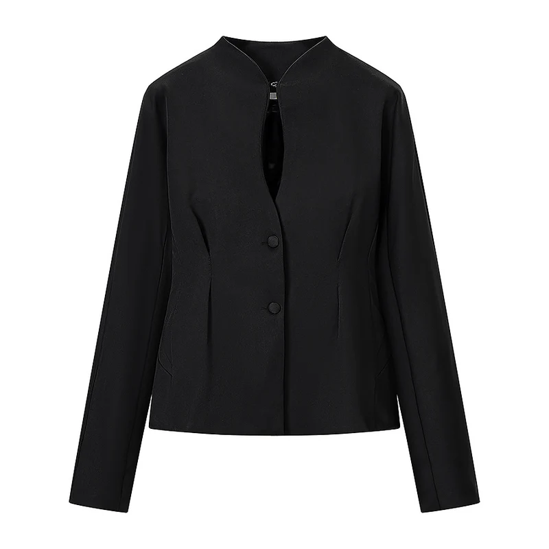 Damen Taillierte kragenlose Blazerjacke mit verdeckter Knopfleiste und figurnahen Abnähern Drune