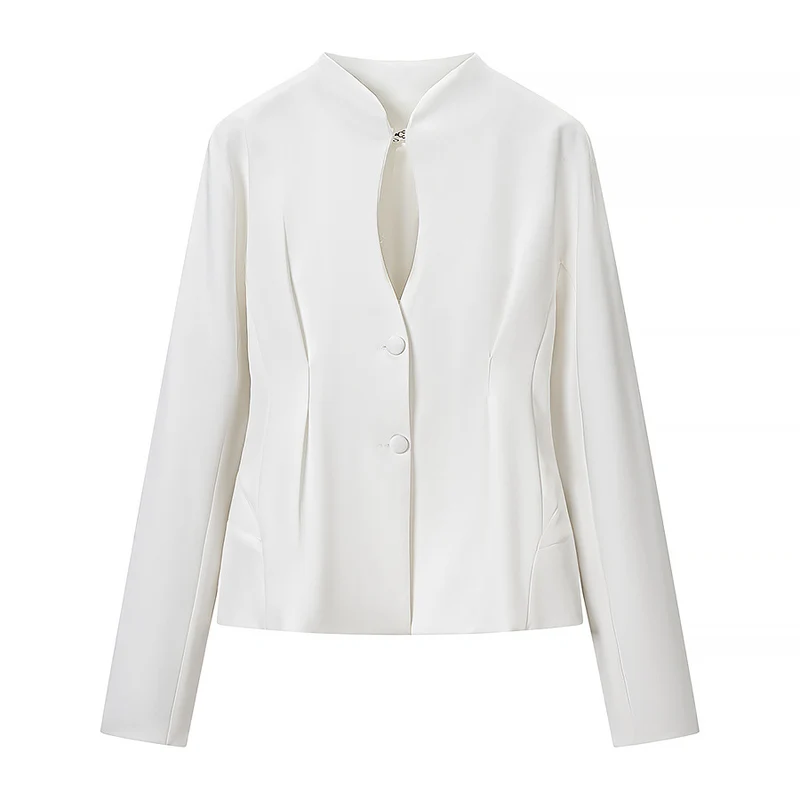 Damen Taillierte kragenlose Blazerjacke mit verdeckter Knopfleiste und figurnahen Abnähern Drune