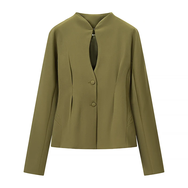 Damen Taillierte kragenlose Blazerjacke mit verdeckter Knopfleiste und figurnahen Abnähern Drune