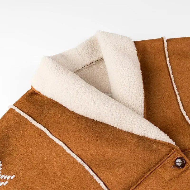 Damen Stickjacke im Lammfell‑Look mit Schalkragen Drune
