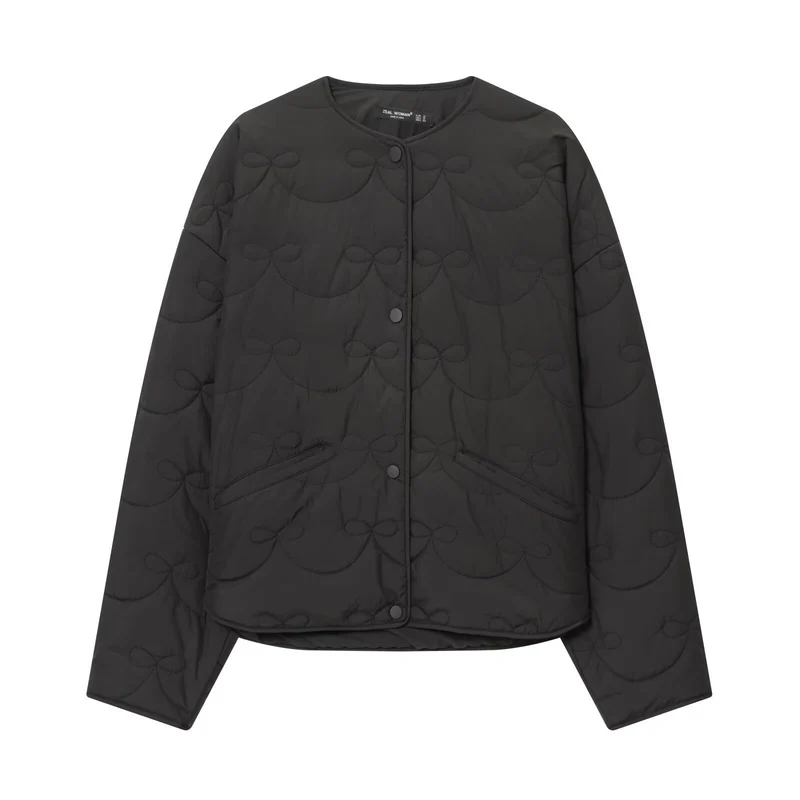 Damen Steppjacke ohne Kragen mit dekorativer Schleifen‑Steppung und Druckknopfverschluss Drune