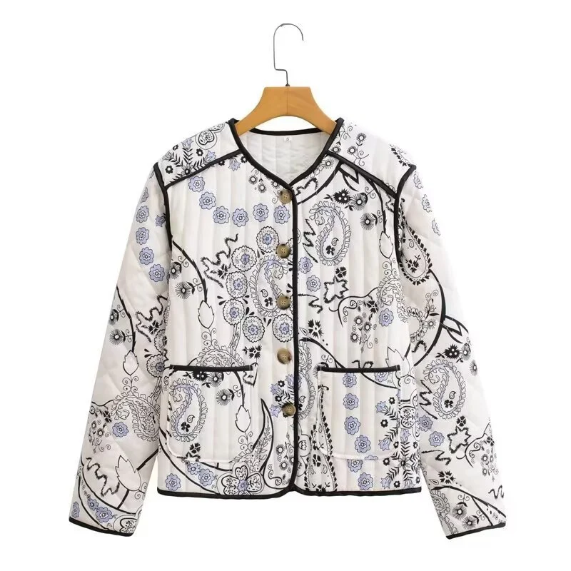 Damen Steppjacke mit ornamentaler Stickerei und kontrastierter Einfassung Drune