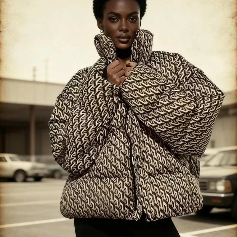 Damen Steppjacke mit hohem Kragen und grafischem Jacquardmuster Drune